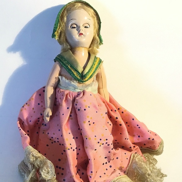 5 1/4” Celluloid Sleepy Eyed Doll in Costume, 1950s - Picture 1 of 3